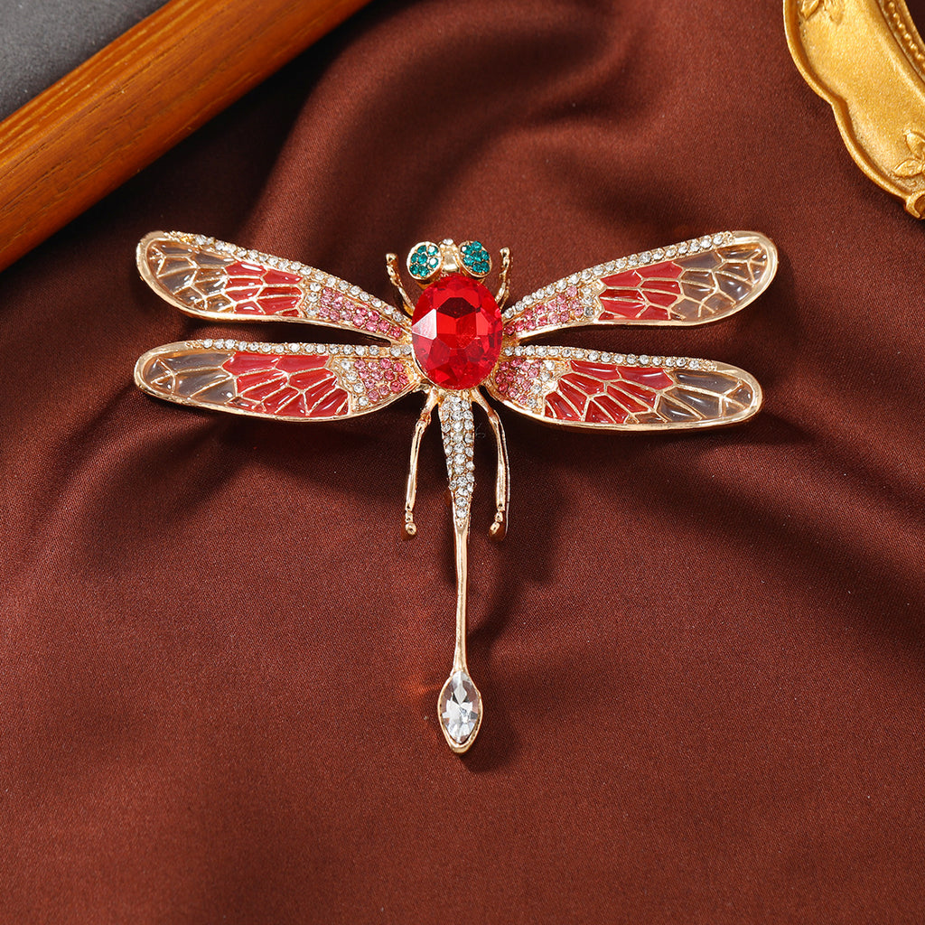 Crimson Dragonfly Statement Brooch